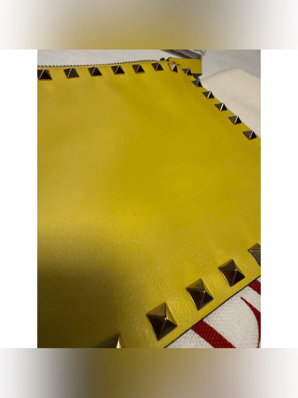 Valentino Garavani Yellow Rockstud Leather Clutch
